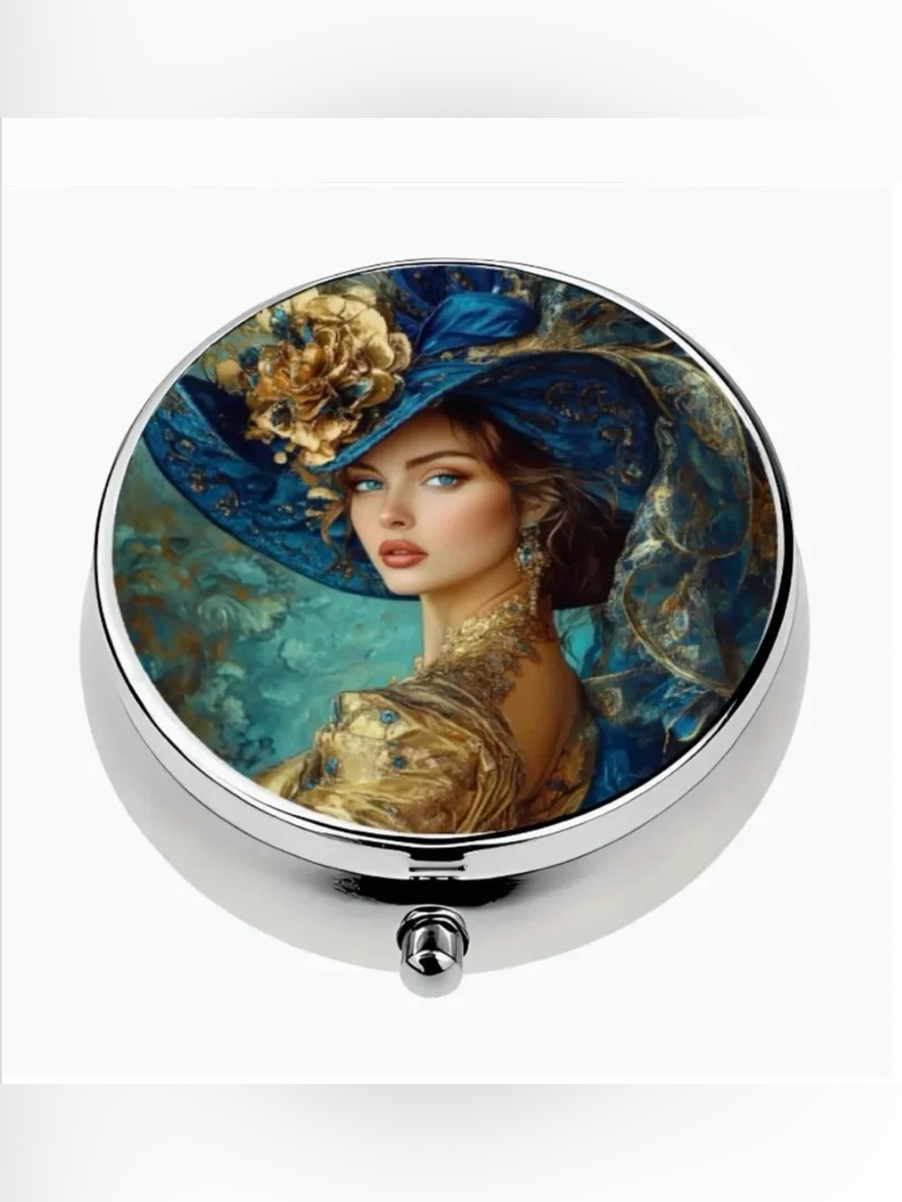 Victorian Inspired Round Pill Organizer 3-Compartment Compact Pill Case New